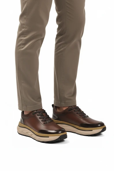 Marcomen Kahve Hakiki Deri Bağcıklı Erkek Sneaker ürün görseli