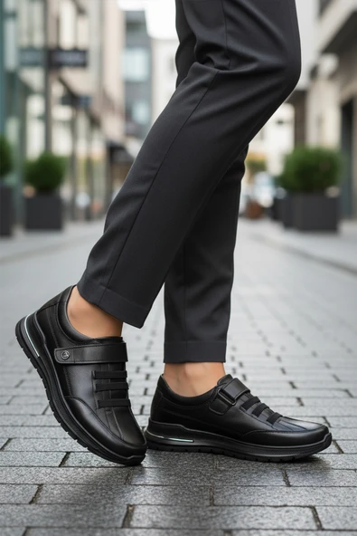 Aspor Siyah Cırtlı Hakiki Deri Kadın Casual Ayakkabı - Resim 3