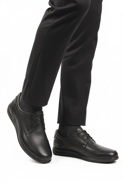 Aspor Siyah Hakiki Deri Bağcıklı Jel Taban Erkek Casual Ayakkabı ürün görseli 1