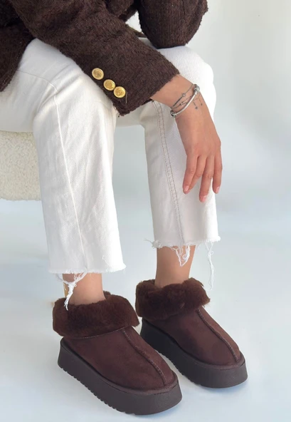 Pabucmarketi Kahve Süet Kadın Düz Bot - Resim 2