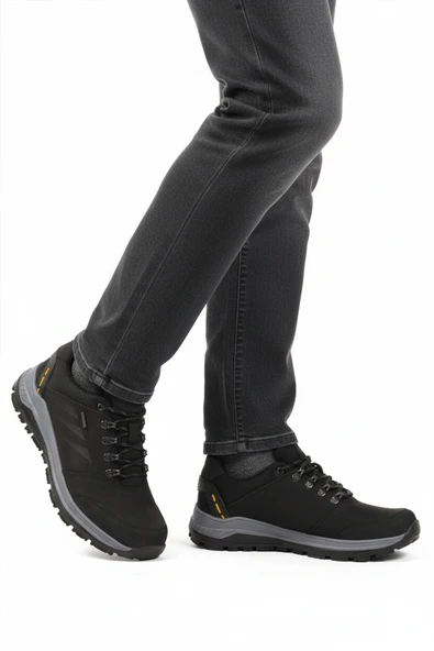 Walkway Siyah Hakiki Deri Bağcıklı Su İtici Erkek Outdoor Ayakkabı