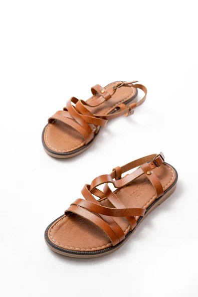 205-017 Taba Ortopedik Hakiki Deri Kadın Sandalet - Resim 5