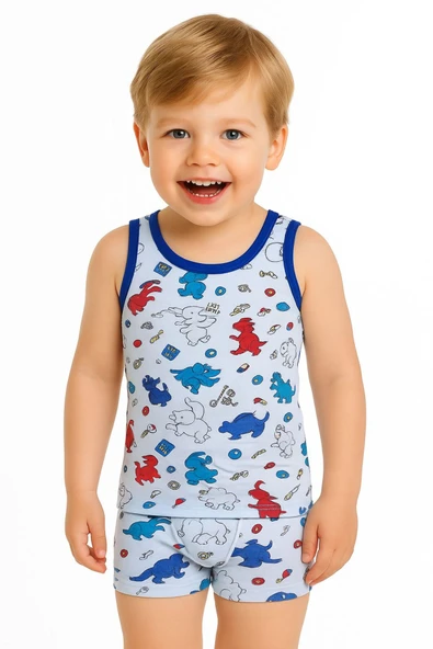 Erkek Çocuk Desenli Atlet 6'lı Set Pamuklu Rahat Kesim - Resim 3