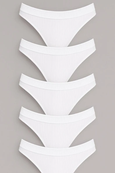 Kadın Pamuklu Tanga Külot 5’li Paket - Beyaz - Resim 3