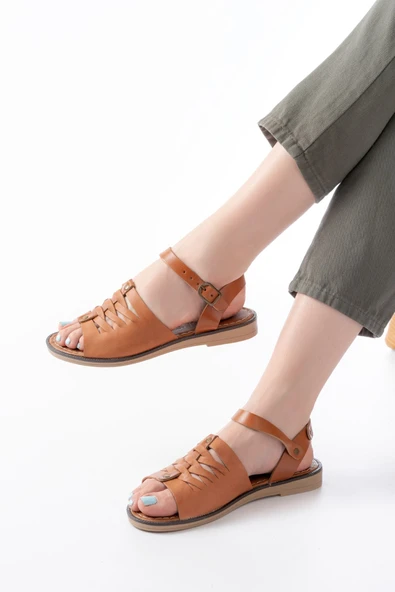 205-029 Taba Ortopedik Hakiki Deri Kadın Sandalet - Resim 2