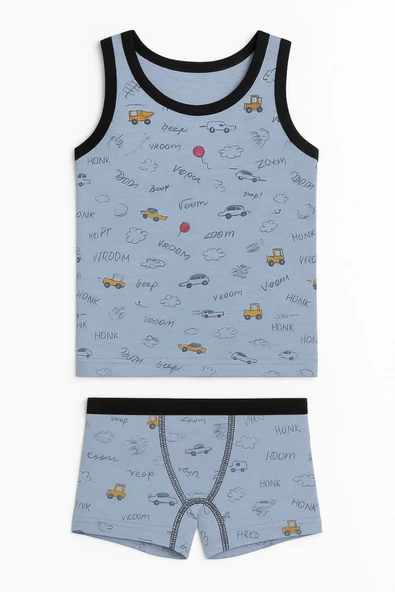 Erkek Çocuk Desenli Atlet Boxer Takım 6'lı Set Pamuklu Rahat Kumaş - Resim 6