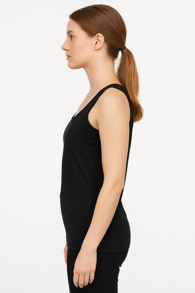 Kadın Basic Pamuklu Atlet Tekli Siyah - Resim 3