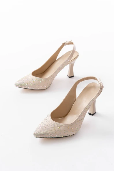 S-601 Bej Arkası Açık Taş Aksesuarlı Günlük Kadın Sandalet - Resim 3