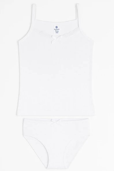 Kız Çocuk Jakarlı İp Askılı Atlet Şortlu Takım 6'lı Set - Yazlık İç Giyim - Resim 3