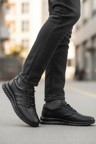 Aspor Siyah Bağcıklı Hakiki Deri Jel Taban Erkek Casual Ayakkabı - Resim 3