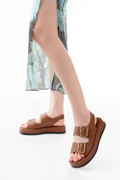 1187 Taba Dolgu Topuk Lastik Baretli  Kadın Sandalet