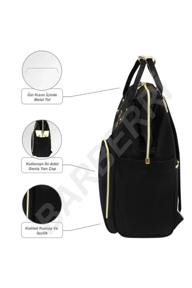 Çok Amaçlı Anne Bebek Bakım Sırt Çantası Klasik Siyah - Resim 4