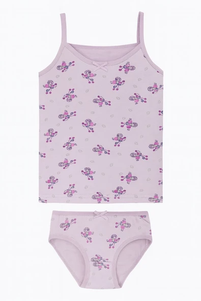 Kız Çocuk Desenli İp Askılı Atlet Külotlu Takım 6'lı Set - Resim 5