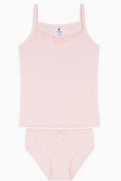 Kız Çocuk Jakarlı İp Askılı Atlet Şortlu Takım 6'lı Set - Yazlık İç Giyim - Resim 4