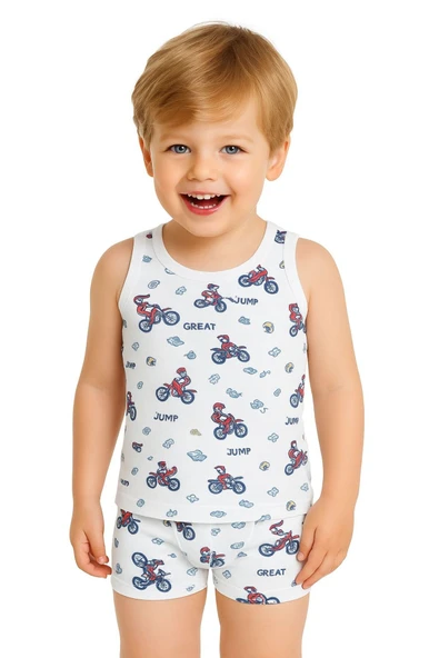 Erkek Çocuk Desenli Atlet 6'lı Set Pamuklu Rahat Kesim - Resim 2