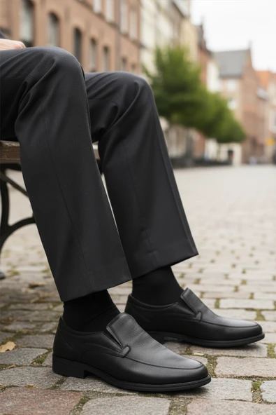 Aspor Siyah Bağcıksız Deri Erkek Casual Ayakkabı - Resim 3