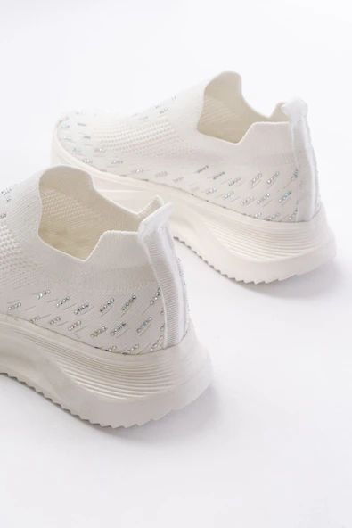 DM-707  Beyaz Fileli Faillant Taban Taş Aksesuarlı Günlük Spor Ayakkabı - Resim 6