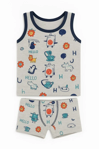 Erkek Çocuk Desenli Atlet Boxer Takım 6'lı Set Pamuklu Rahat Kumaş - Resim 2