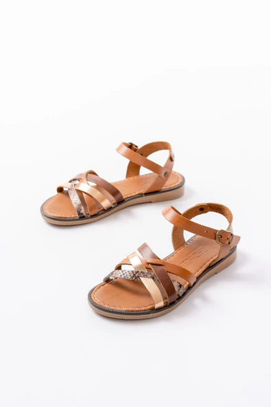 205-093 Taba Garni Hakiki Deri Ortopedik Taban Kadın Sandalet - 3