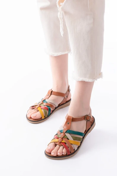 205-208 Multi Hakiki Deri Ortopedik Taban Kadın Sandalet - Resim 2