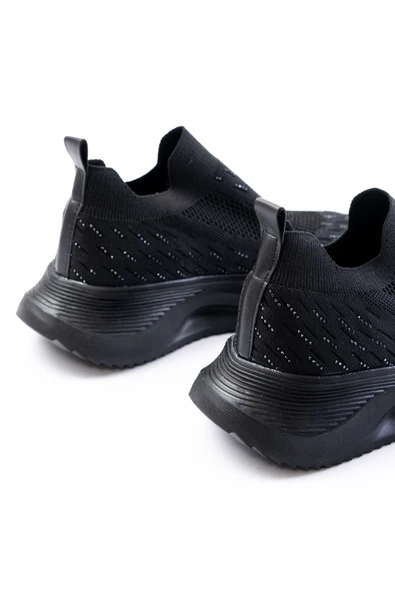 DM-707  Siyah Fileli Faillant Taban Taş Aksesuarlı Günlük Spor Ayakkabı - Resim 5