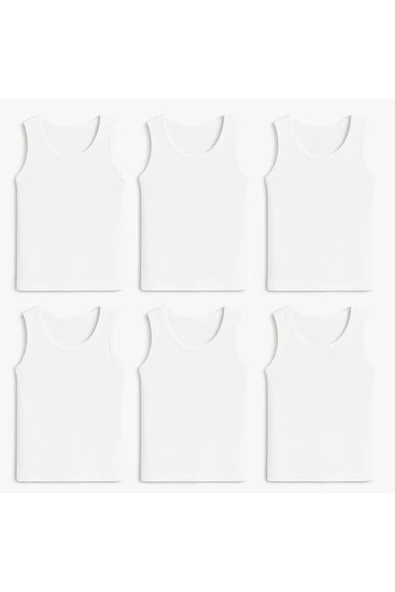 Erkek Çocuk Geniş Askılı Ribana Atlet 6'lı Set Pamuklu Rahat Kesim Beyaz Renk ürün görseli