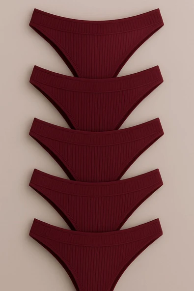 Kadın Pamuklu Tanga Külot 5’li Paket - Bordo - Resim 3