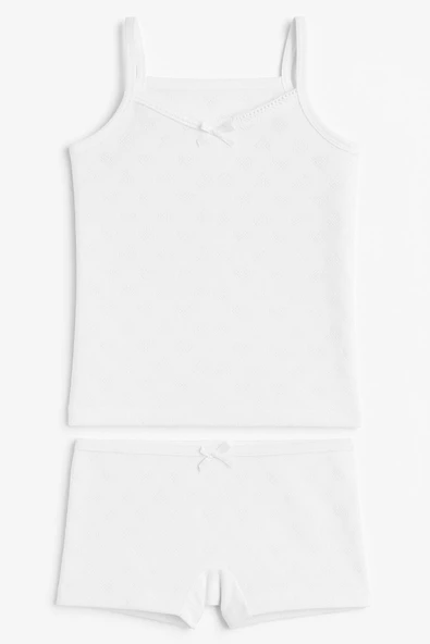 Kız Çocuk Jakarlı İp Askılı Atlet ve Şort Takım 6'lı Set Beyaz , Pembe , Krem ürün görseli