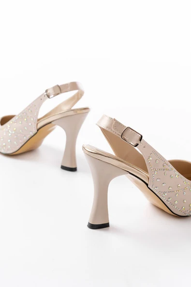 S-601 Bej Arkası Açık Taş Aksesuarlı Günlük Kadın Sandalet - Resim 5