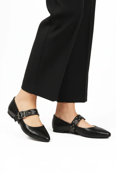 Aspor Siyah Kemerli Kadın Babet ürün görseli