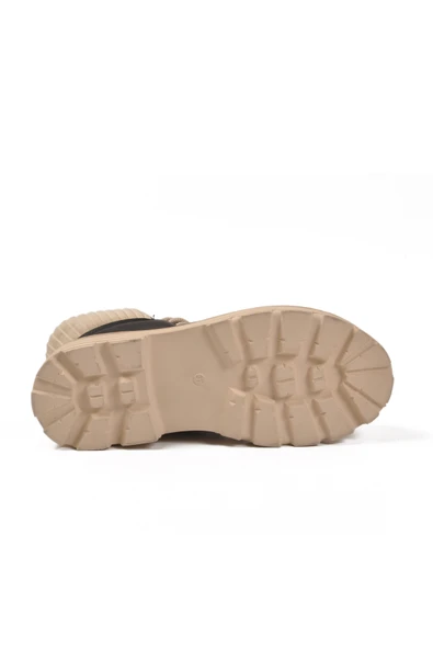 Aspor Siyah Bej Polarlı Fermuarlı Kadın Topuklu Bot - 5