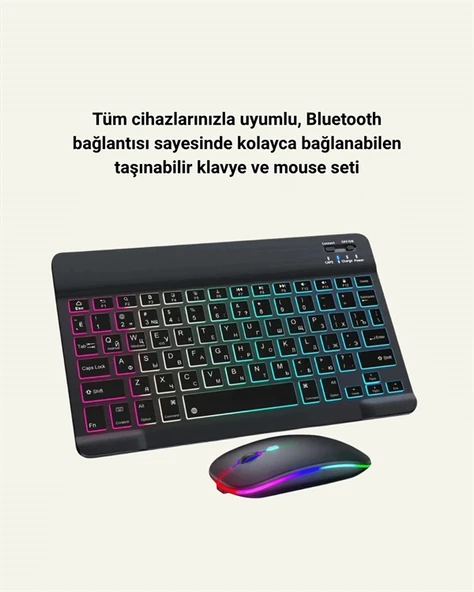 Tüm Cihazlarla Uyumlu RGB Işıklı Kablosuz Klavye ve Mouse Seti - 1