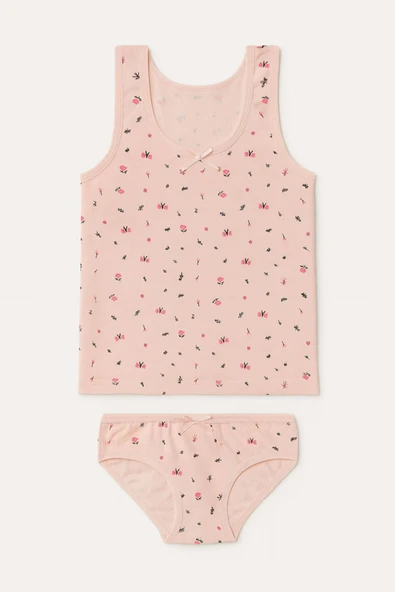 Kız Çocuk Desenli Geniş Askılı Atlet Külotlu Takım 6'lı Set - Resim 3