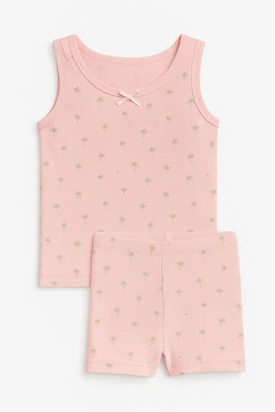 Kız Çocuk Emprime Desenli Atlet Şortlu Takım 6'lı Set - Rahat Yazlık Ev Giyim - Resim 6