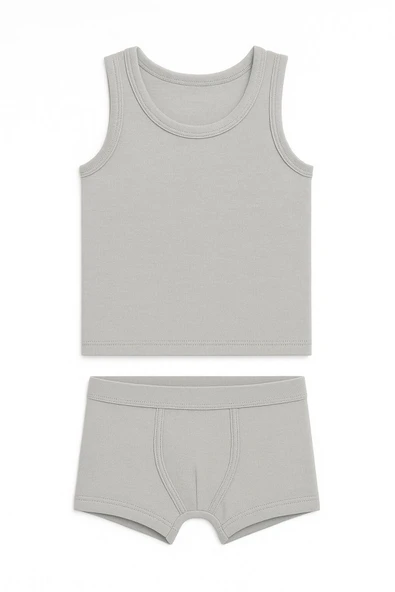 Erkek Çocuk Renkli Ribana Atlet Boxer Takım 6'lı Set Pamuklu Rahat Kumaş , Mavi , Gri ve Siyah - Resim 2