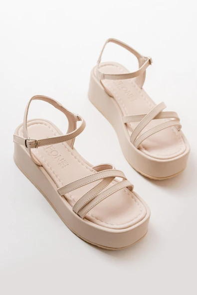 861-1016 Bej Dolgu Kadın Sandalet - 2