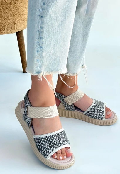 Pabucmarketi Yeşil Hasır Kadın Düz Sandalet - Resim 3