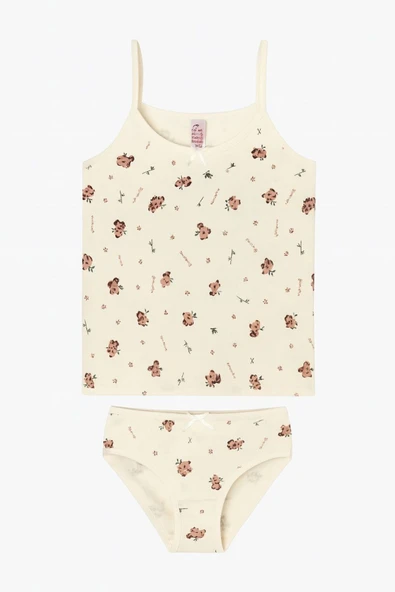 Kız Çocuk Desenli İp Askılı Atlet Külotlu Takım 6'lı Set - Resim 2