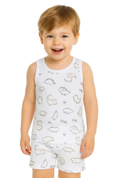 Erkek Çocuk Desenli Ribana Atlet 6'lı Set Pamuklu Rahat Kumaş - Resim 3