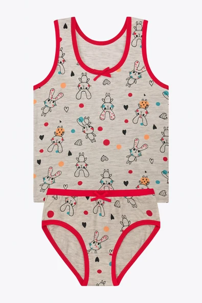 Kız Çocuk Desenli Geniş Askılı Atlet Külotlu Takım 6'lı Set - Resim 6