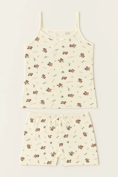 Kız Çocuk Desenli İp Askılı Atlet Şortlu Takım 6'lı Set - Resim 5