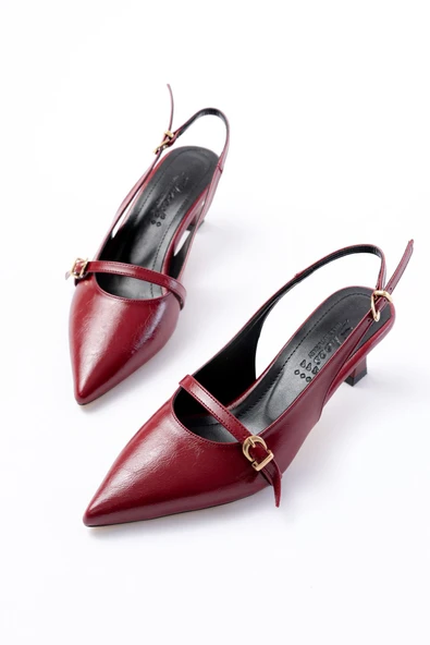 H-470 Bordo Rugan Baret Tokalı Arkası Açık Günlük Kadın Sandalet - 3