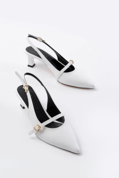 H-470 Beyaz Rugan Baret Tokalı Arkası Açık Günlük Kadın Sandalet - Resim 3