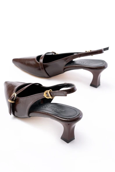 H-470 Kahve Rugan Baret Tokalı Arkası Açık Günlük Kadın Sandalet - 5