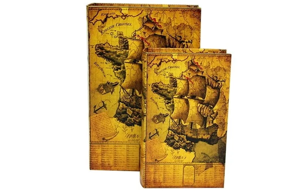 Kutu Kitap Harita 2'li Set Dekoratif Hediyelik - 1