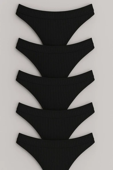 Kadın Pamuklu Tanga Külot 5’li Paket - Siyah - Resim 3