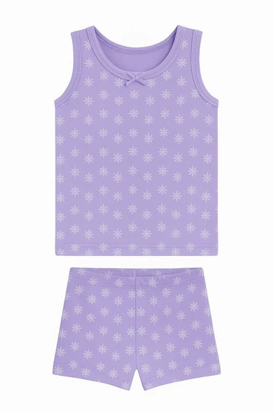 Kız Çocuk Emprime Desenli Atlet Şortlu Takım 6'lı Set - Rahat Yazlık Ev Giyim ürün görseli