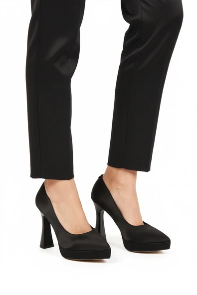 Aspor Siyah Saten Kadın Platform Topuklu Ayakkabı - 3