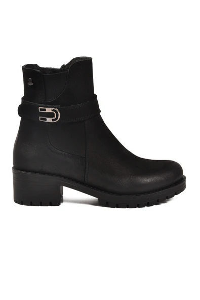 Venüs Siyah Nubuk Hakiki Deri Fermuarlı Kadın Topuklu Bot - Resim 2