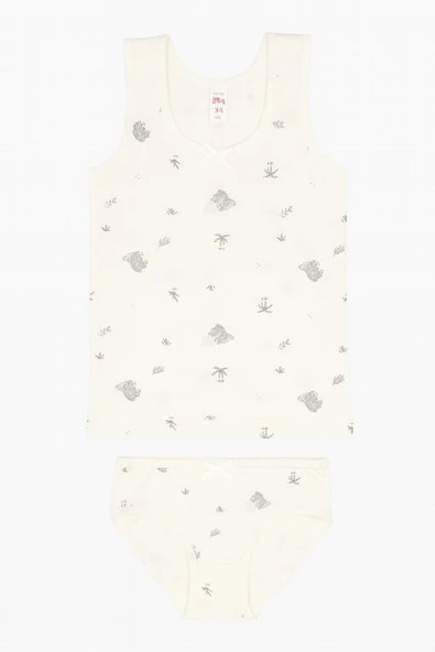 Kız Çocuk Desenli Geniş Askılı Atlet Külotlu Takım 6'lı Set - Resim 4